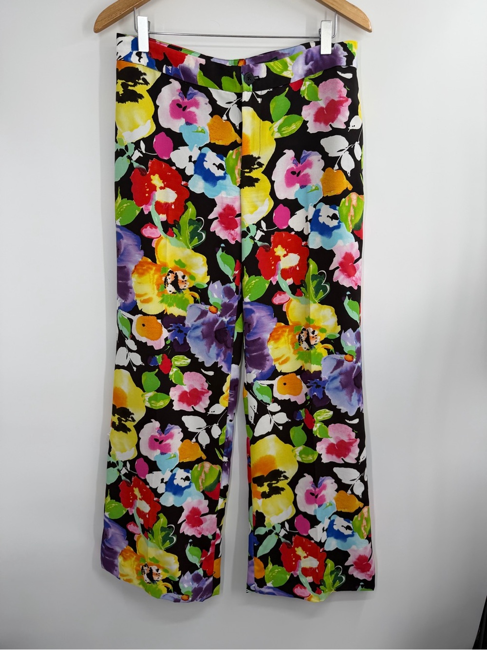 Ralph Lauren Black Wide-Leg Floral Pants with Multicolor Blooms